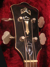 1968 Guild Starfire Bass - headstock detail with Chesterfield inlays and model-designated truss rod cover