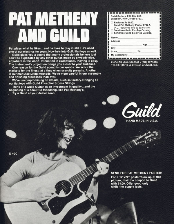 Guild advertisement 1979 Pat Metheny and Guild