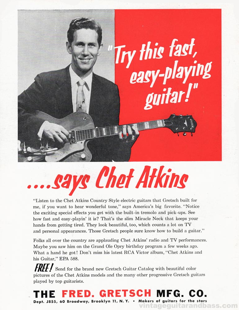 Gretsch advertisement (1955) "Try this Fast Easy-Playing Guitar" Says Chet Atkins