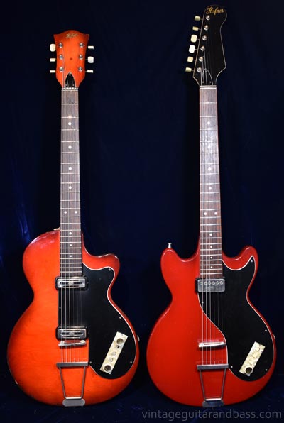 1960 singlecut and 1961 doublecut Hofner Colorama guitars
