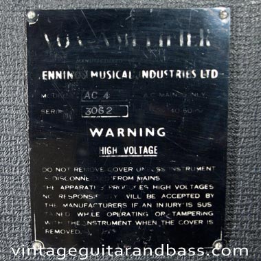 1964 Vox AC4 identification / serial plate
