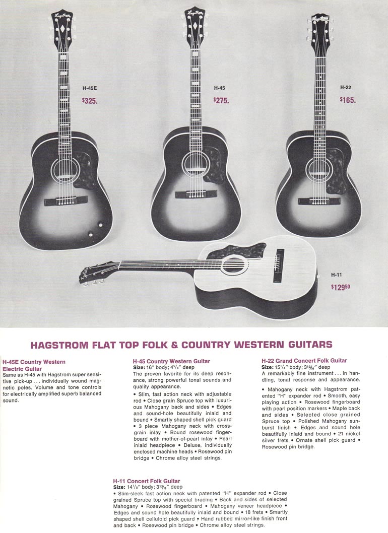 1966 Hagstrom guitar catalog page 6 - F200 and F300 guitars and F400 bass