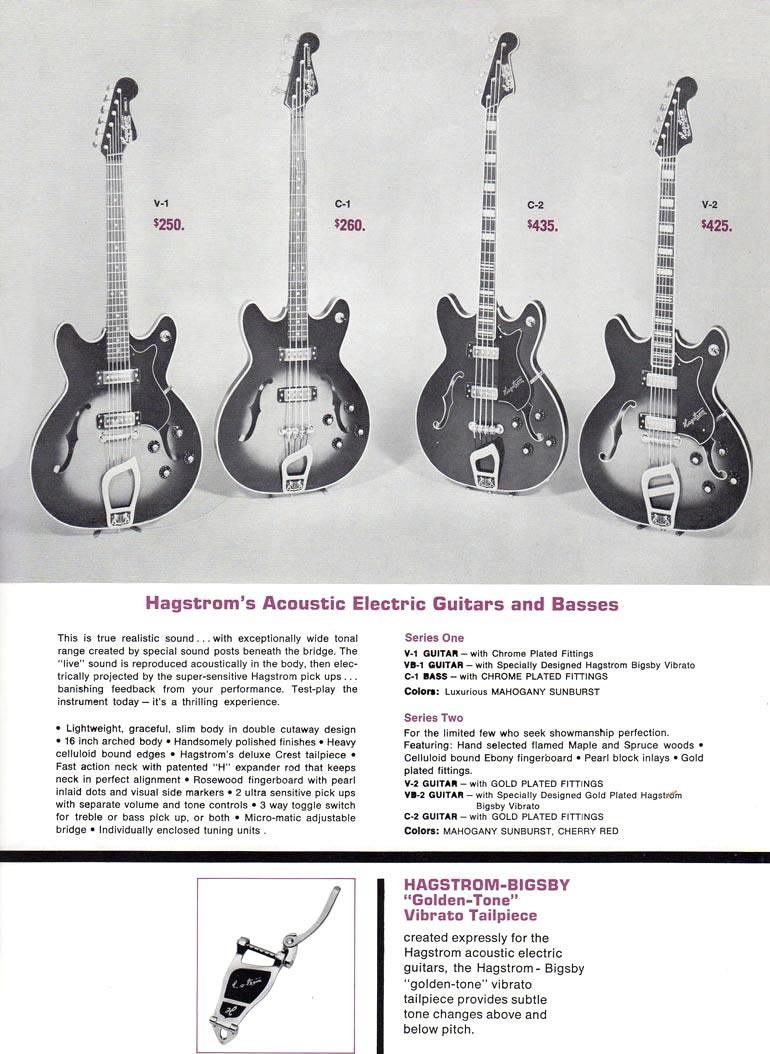 1966 Hagstrom guitar catalog page 7 - F200 and F300 guitars and F400 bass