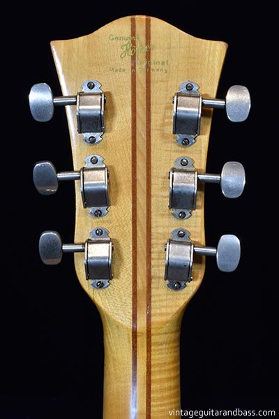 1968 Hofner President neck reverse detail, showing the five ply maple/mahogany neck