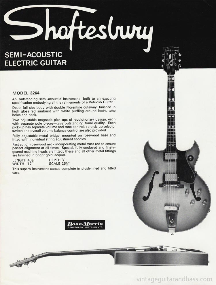 1969 Shaftesbury guitar catalog page 2 - Shaftesbury Barney-Kessel style semi-acoustic, model 3264