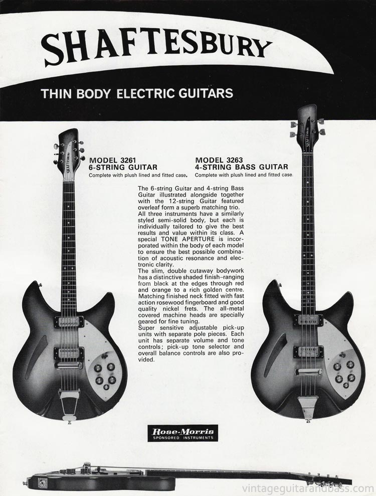 1969 Shaftesbury guitar catalog page 3 - Shaftesbury 3261 and 3263 bass