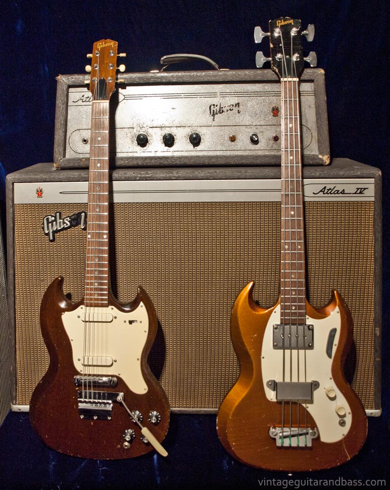 1969 Gibson Melody Maker, 1967 Melody Maker bass, 1964 Gibson Atlas IV amp