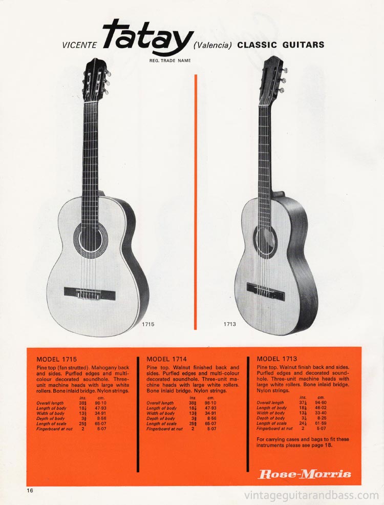 1970 Rose Morris guitar catalog page 16 - Vicente Tatay classic guitars