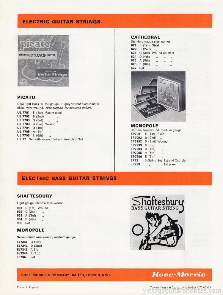 1970 Rose Morris guitar catalog page 20 - strings