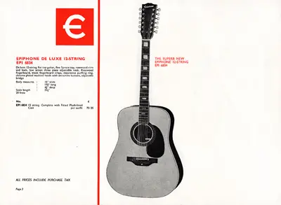 1970 Rosetti Epiphone catalogue page 3 - Epiphone 6834 12-string Jumbo flat-top acoustic