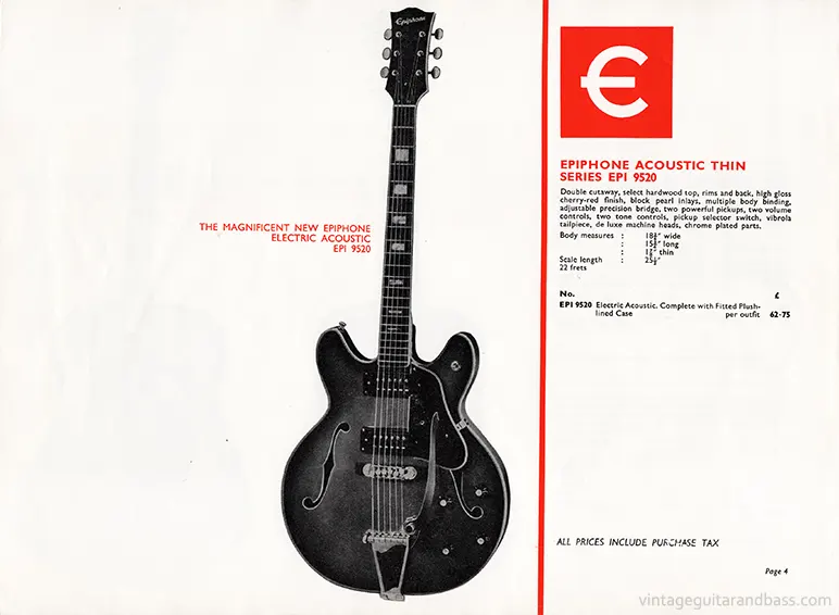 1970 Rosetti Epiphone catalog page 4: Epiphone 9520 (5102T / EA-250)
