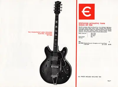 1970 Rosetti Epiphone catalogue page 4 - Epiphone 9520 semi-acoustic guitar