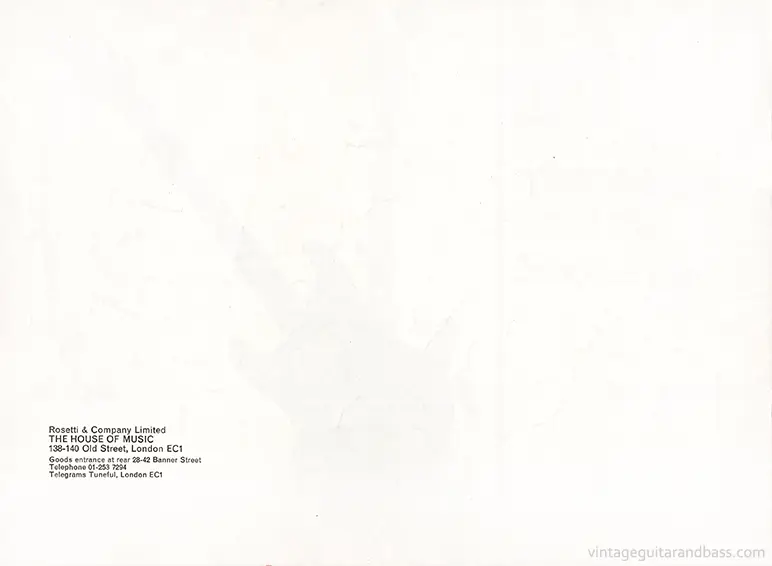 1970 Rosetti Epiphone catalog page 8: back cover