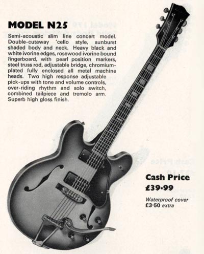 The Commodore N25 in the January 1971 Bell guitar catalogue