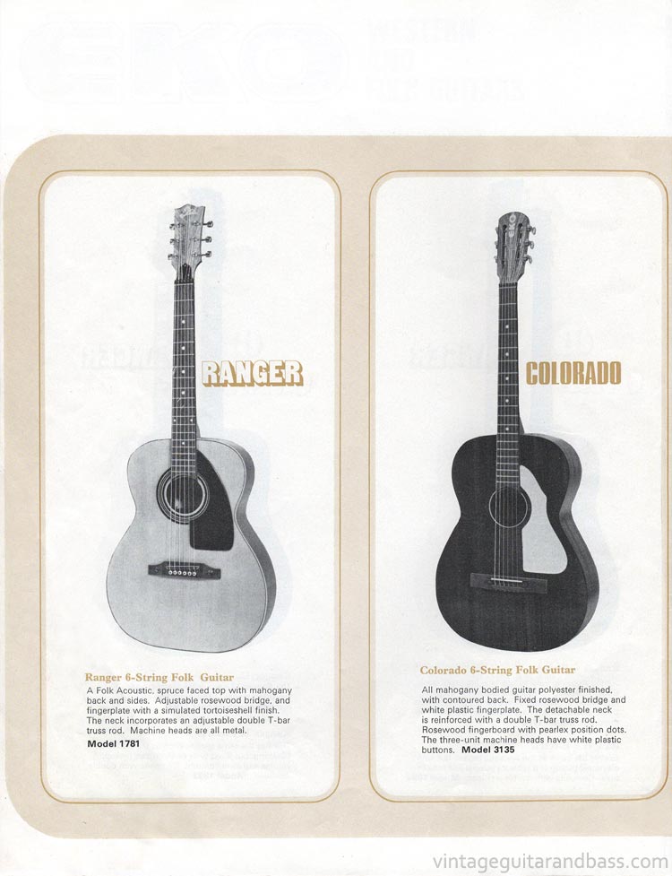 1971 Rose-Morris guitar catalog page 12 - Eko Ranger Folk and Eko Colorado