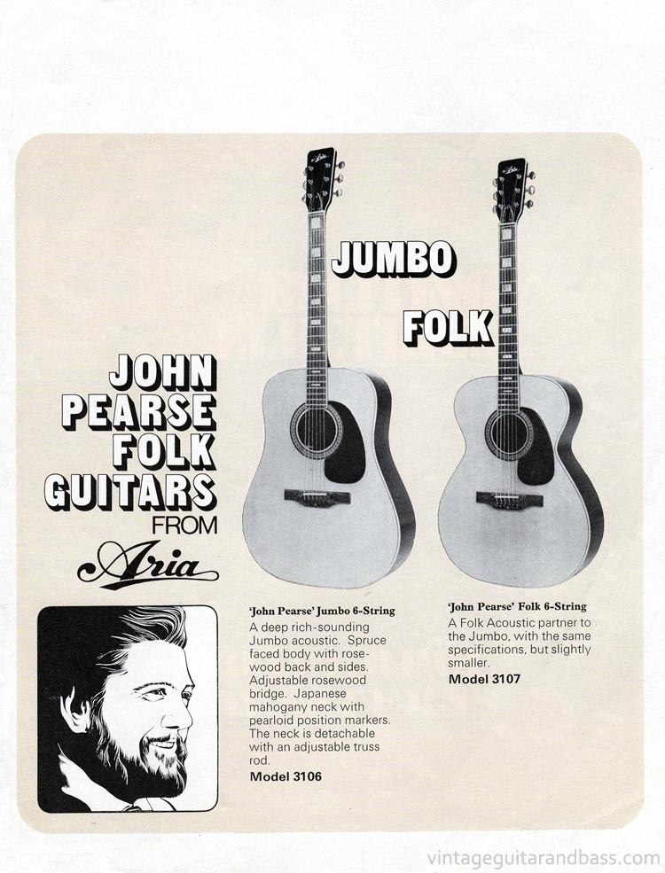 1971 Rose-Morris guitar catalog page 15 - Aria John Pearse acoustics