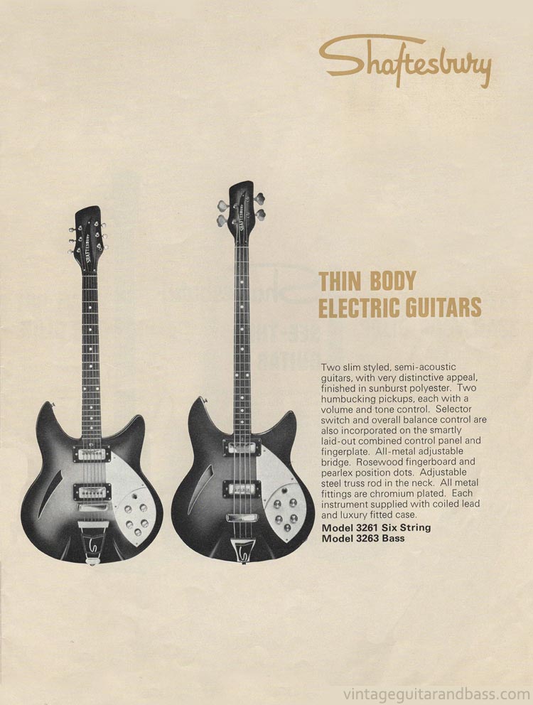 1971 Rose-Morris guitar catalog page 5 - details of the Shaftesbury 3261 and 3263 bass
