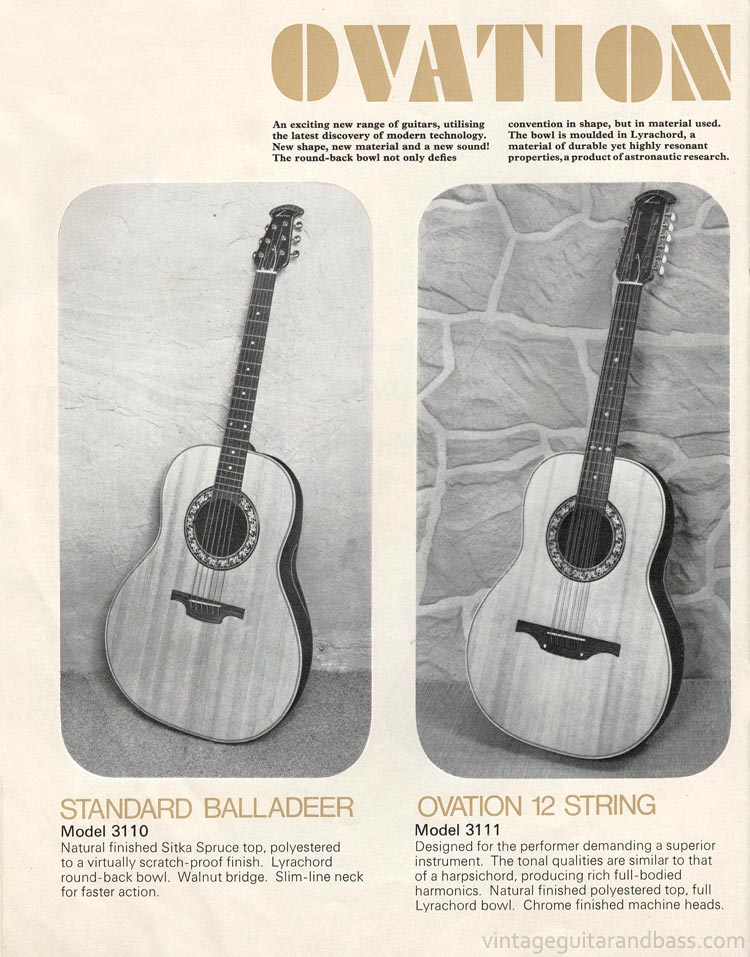 1971 Rose-Morris guitar catalog page 8 - details of the Ovation Balladeer and Ovation 12-string