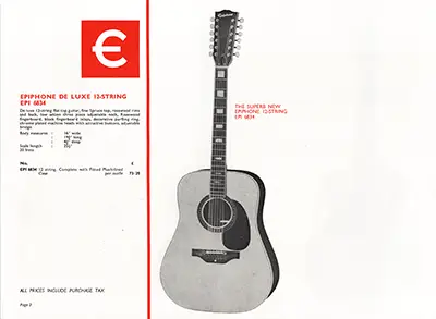 1971 Rosetti Epiphone catalogue page 3 - Epiphone 6834 12-string Jumbo flat-top acoustic