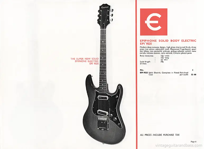 1971 Rosetti Epiphone catalog page 6: Epiphone 9525 (1802T / ET-270)