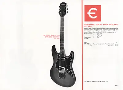 1971 Rosetti Epiphone catalogue page 6 - Epiphone 9525 solid body electric guitar