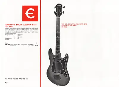 1971 Rosetti Epiphone catalogue page 7 - Epiphone 9526 solid body electric bass