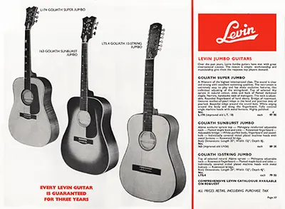 1971 Rosetti catalogue page 10 - Levin Jumbo guitars