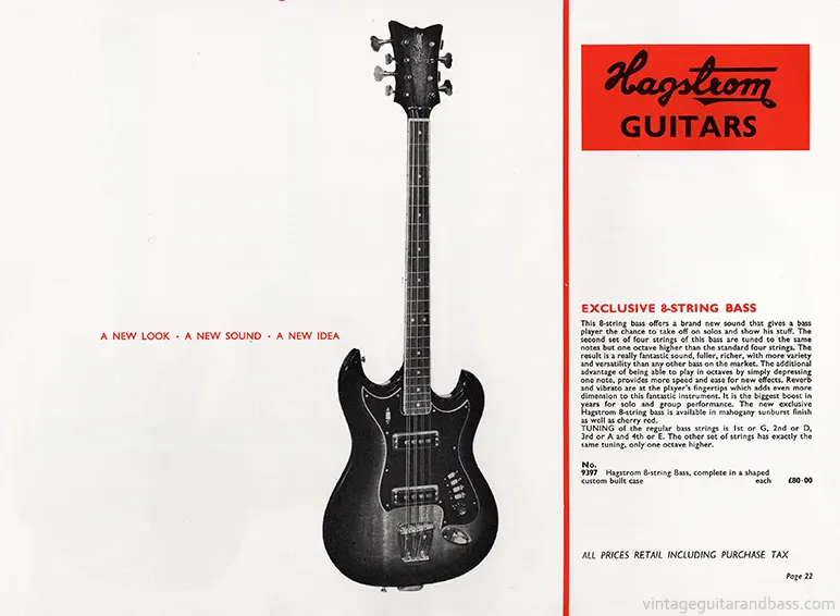 1971 Rosetti catalog page 22: Hagstrom 8-String Bass
