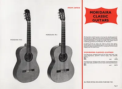 1971 Rosetti catalogue page 2 - Moridaira 9510 and 9511 acoustic guitars