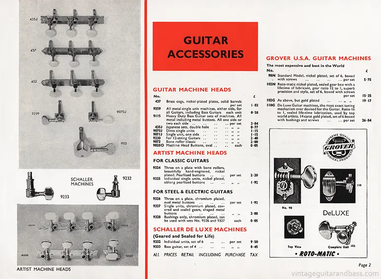 1971 Rosetti catalog page 30: Guitar accessories: Machine heads