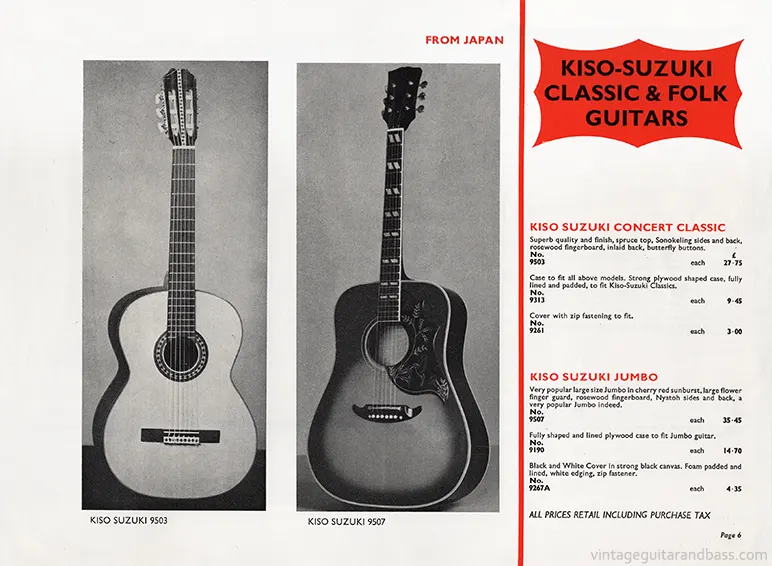 1971 Rosetti catalog page 6: Kiso-Suzuki Consert Classic 9503, and Jumbo 9507