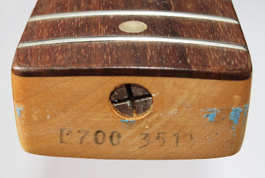 1973 Fender Musicmaster bass neck code detail