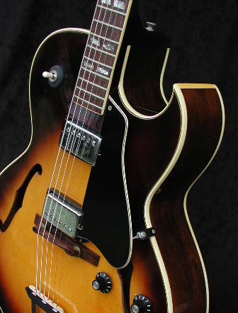 1974 Gibson ES-175D cutaway detail and double parallelogram inlays