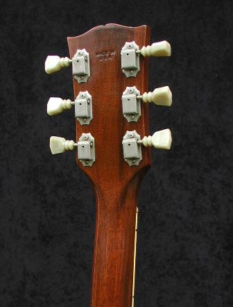 1974 Gibson ES-175D headstock rear, with serial number, Schaller tuners and MADE IN USA stamp