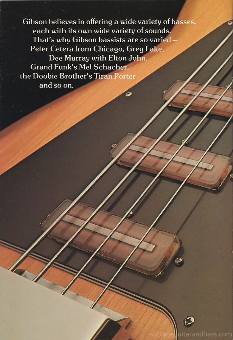 1976 Gibson bass guitar catalog, page 10: Gibson G-3 bass