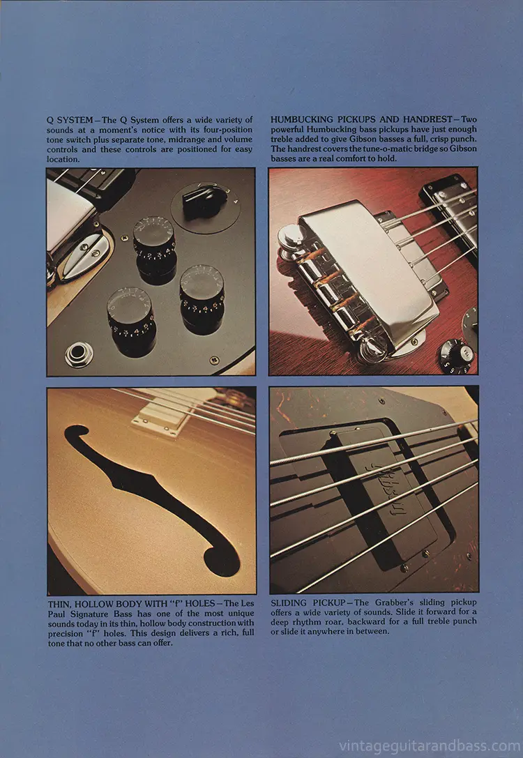 1976 Gibson bass guitar catalog, page 3: Gibson bass features