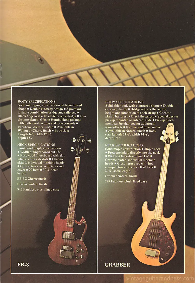 1976 Gibson bass guitar catalog, page 7 - Grabber and EB-3