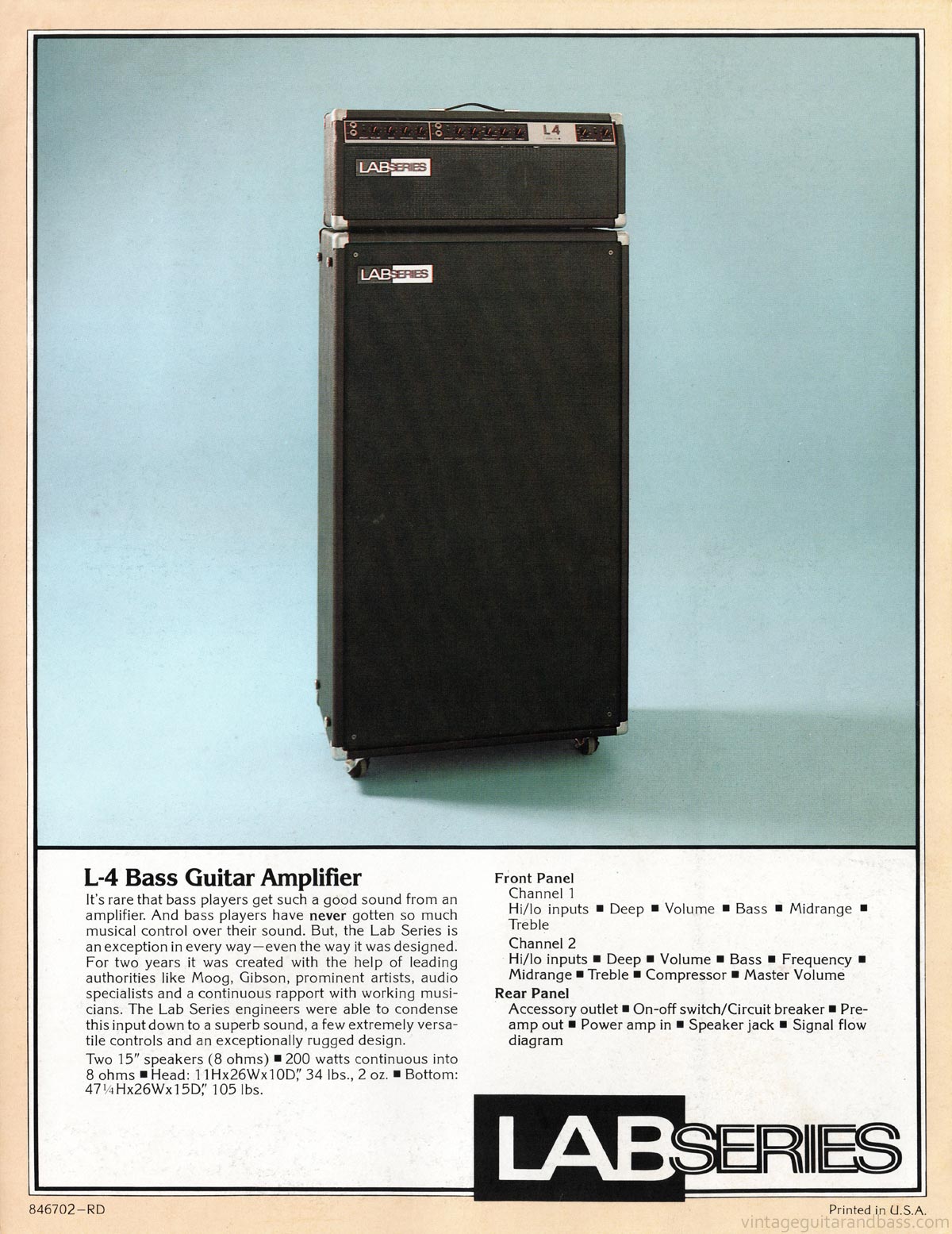 1977 Norlin Lab Series L4 promo sheet: image