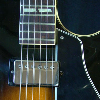 1979 Gibson ES-175D body detail: close up of Gibson neck humbucker