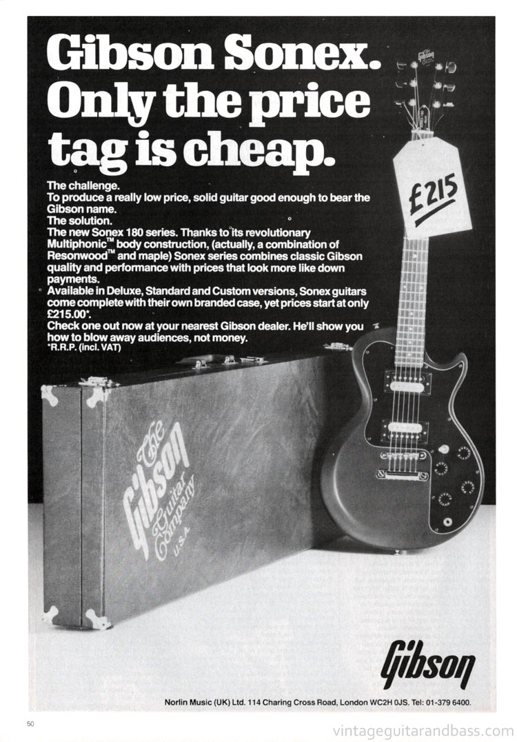 Gibson advertisement (1981) Gibson Sonex. Only the price is cheap.