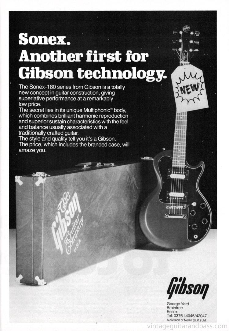 Gibson advertisement (1981) Sonex. Another first for Gibson technology.