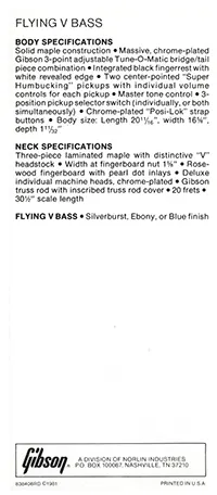 1981 Gibson Flying V Bass pre-owners manual insert, side 2