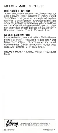 1981 Gibson Melody Maker Double pre-owners manual insert, side 2