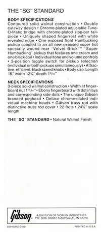 1981 Gibson The SG Standard pre-owners manual insert, side 2