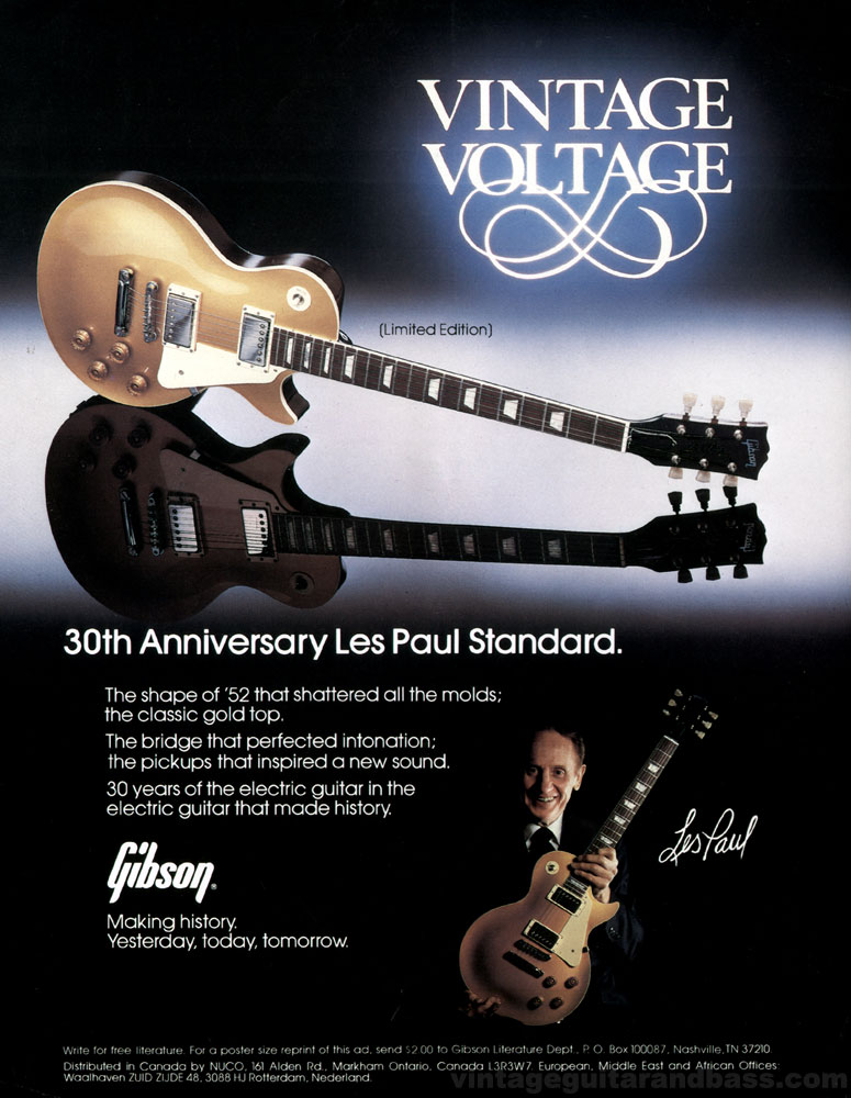 1982 Gibson 30th anniversary Les Paul Standard publicity sheet