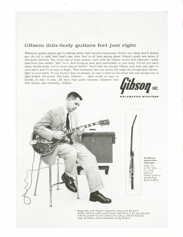 Gibson advertisement (1959) Gibson Thin Body Guitars Feel Just Right