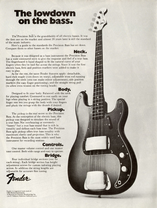 Fender advertisement (1972) The lowdown on the bass