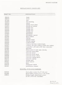 Fender Bronco 1969 parts list page 1