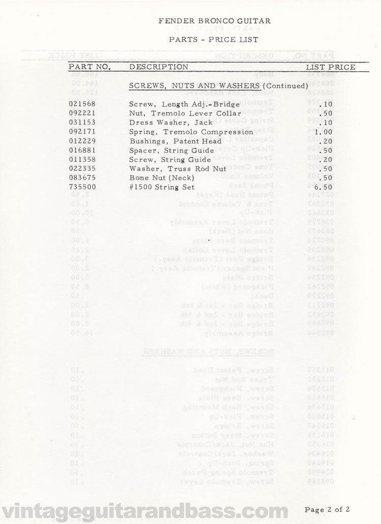Replacement part list for the Fender Bronco electric guitar - 1969, page 4