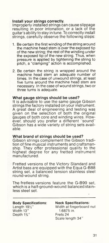 1981 Gibson Victory Bass owners manual page 31